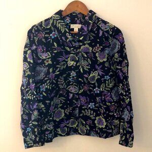 Appleseed's vibrant floral jacket black purple green garden girl print SZ LG